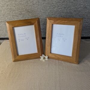 2 ea Wood Picture Frame Solid Oak glass rectangle stand or hang on wall Vtg.